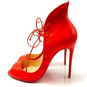 Christian Louboutin Mega Vamp 100 Brick Red Leather Lace-Up Heels 37